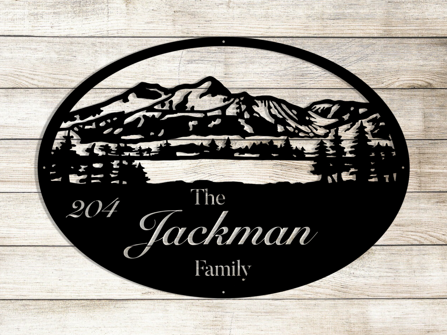 Mountains & Lake Family Name Sign