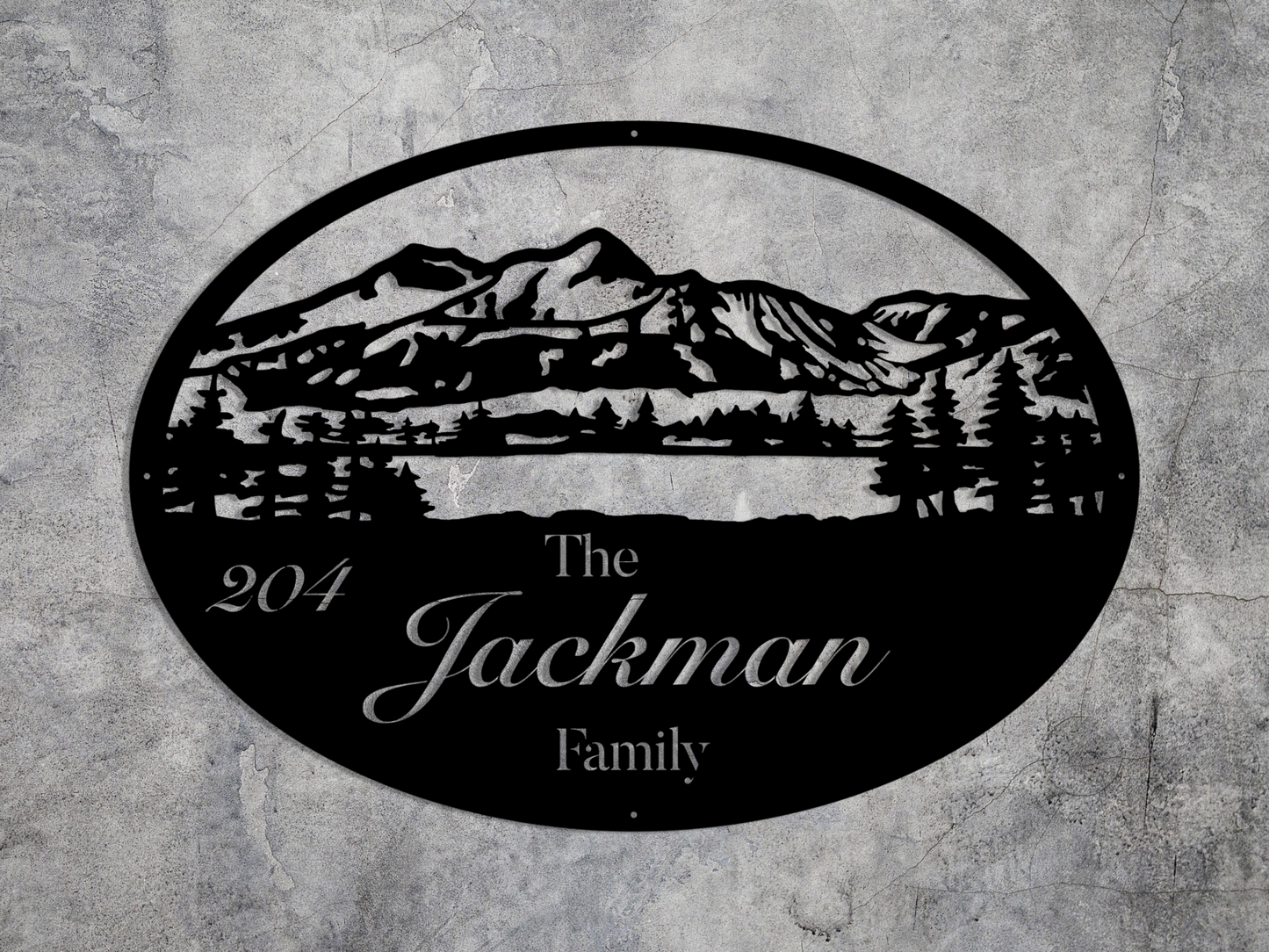 Mountains & Lake Family Name Sign