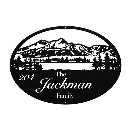 Mountains & Lake Family Name Sign