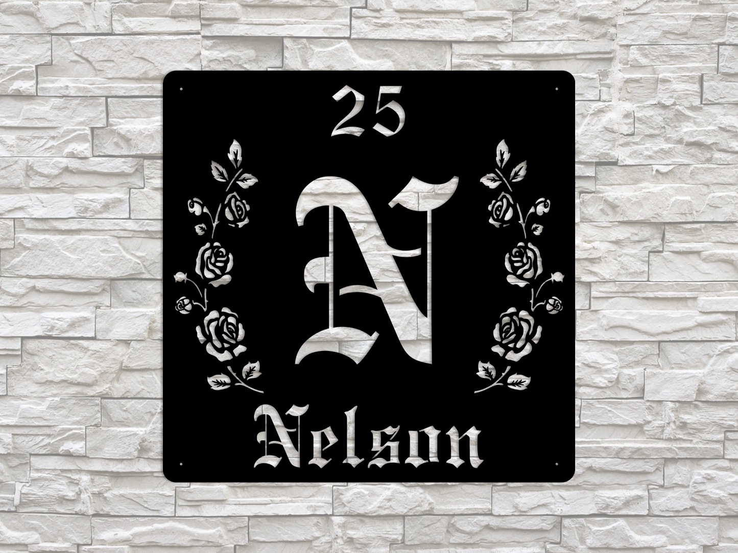 Retro-Gothic Letter N Family Name Sign