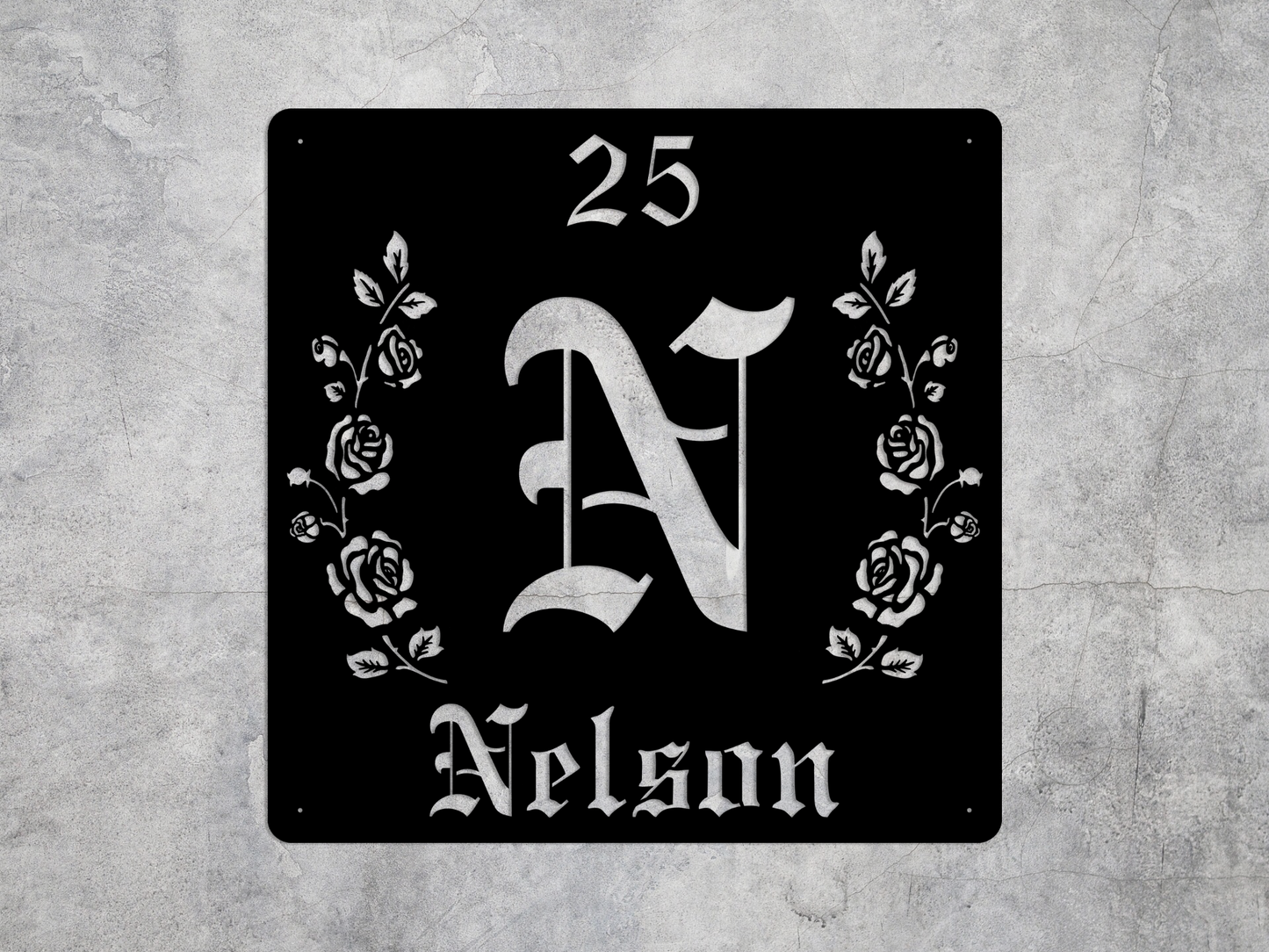 Retro-Gothic Letter N Family Name Sign