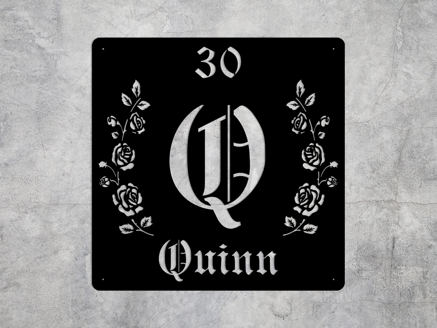 Retro-Gothic Letter Q Family Name Sign