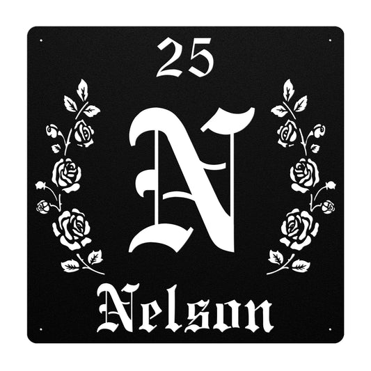 Retro-Gothic Letter N Family Name Sign