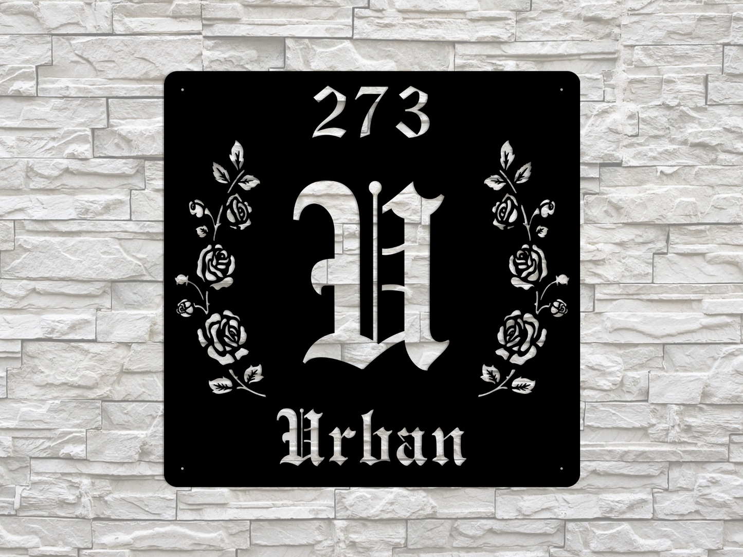 Retro-Gothic Letter U Family Name Sign