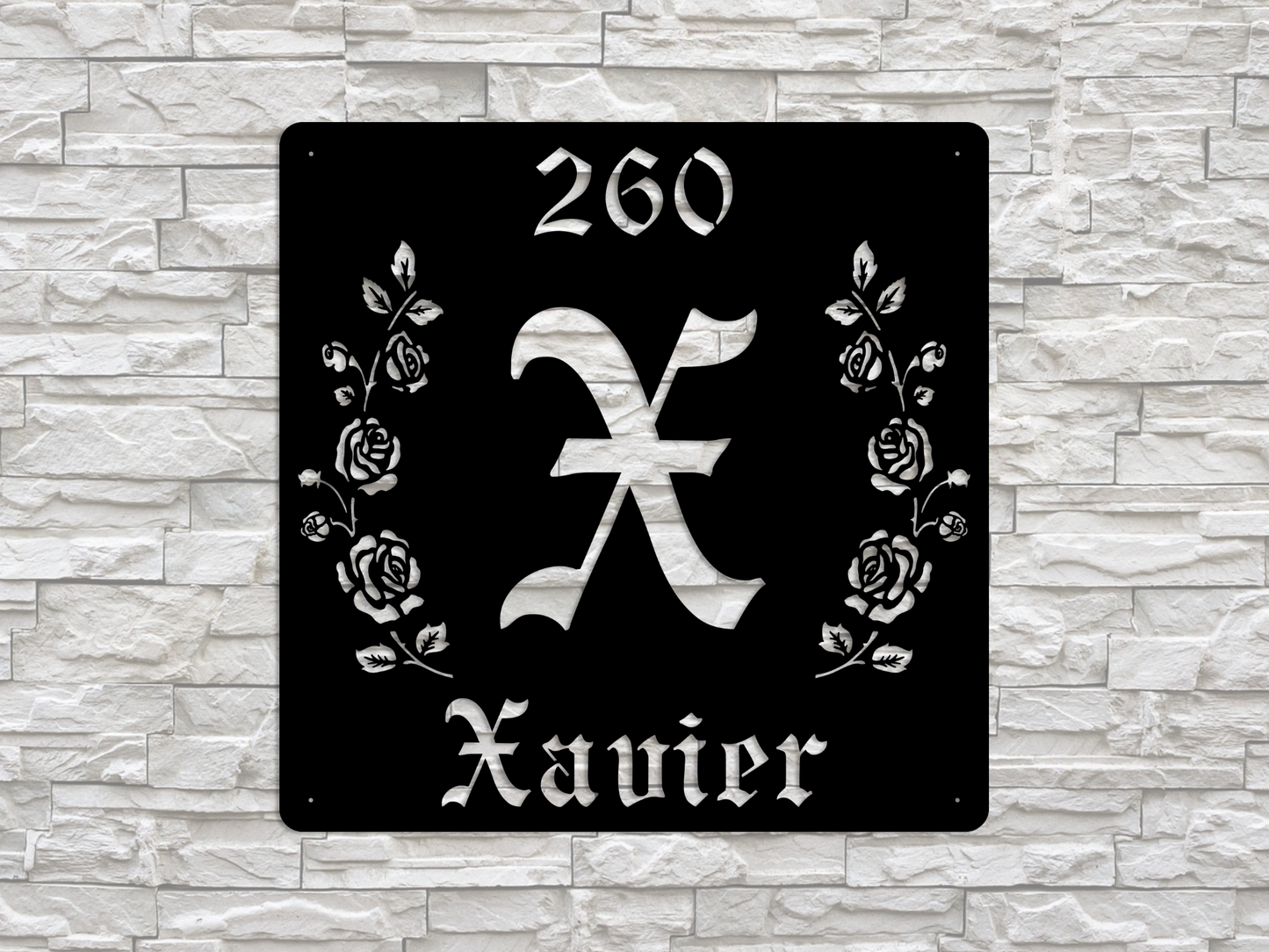 Retro-Gothic Letter X Family Name Sign