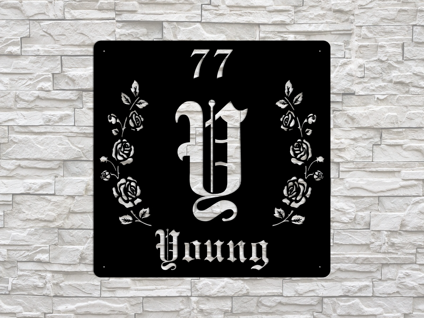 Retro-Gothic Letter Y Family Name Sign