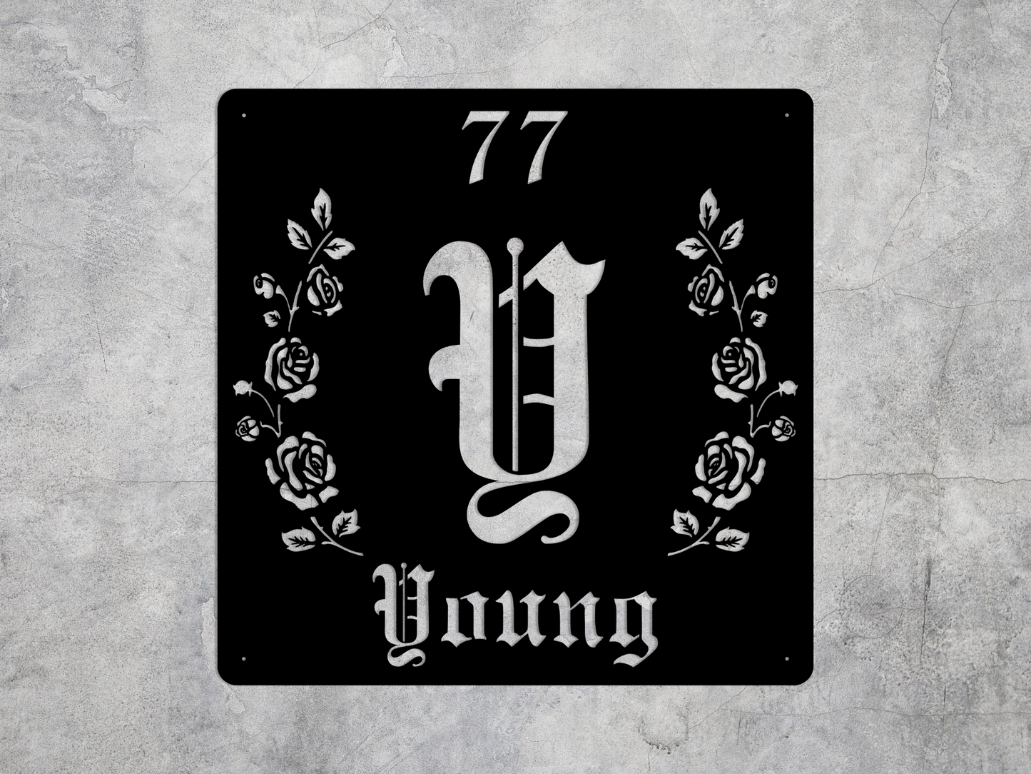 Retro-Gothic Letter Y Family Name Sign