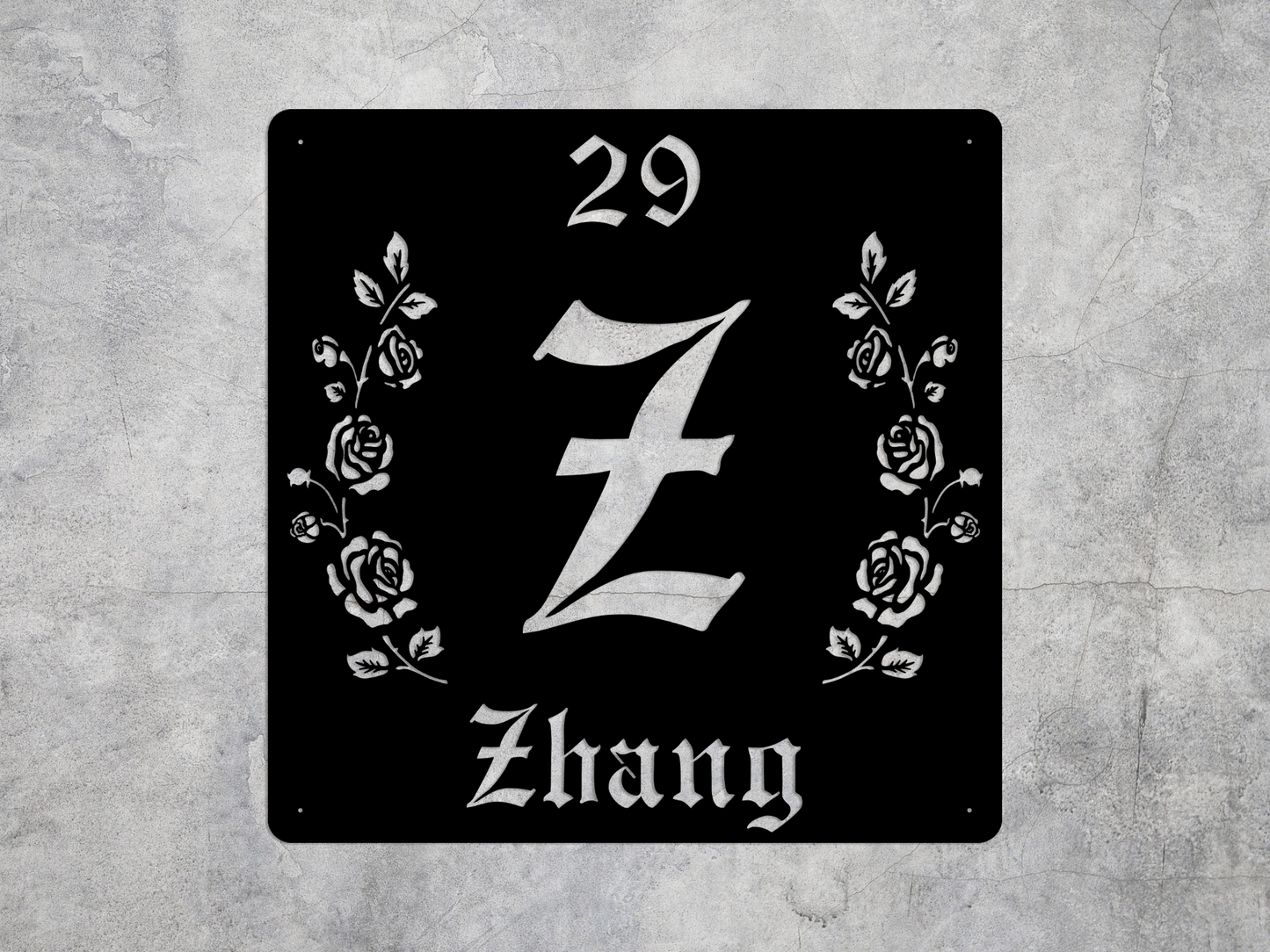 Retro-Gothic Letter Z Family Name Sign